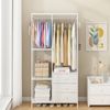 Advwin Dresser with Hanging Rack Fabric Chest of Drawers Clothes Rack White