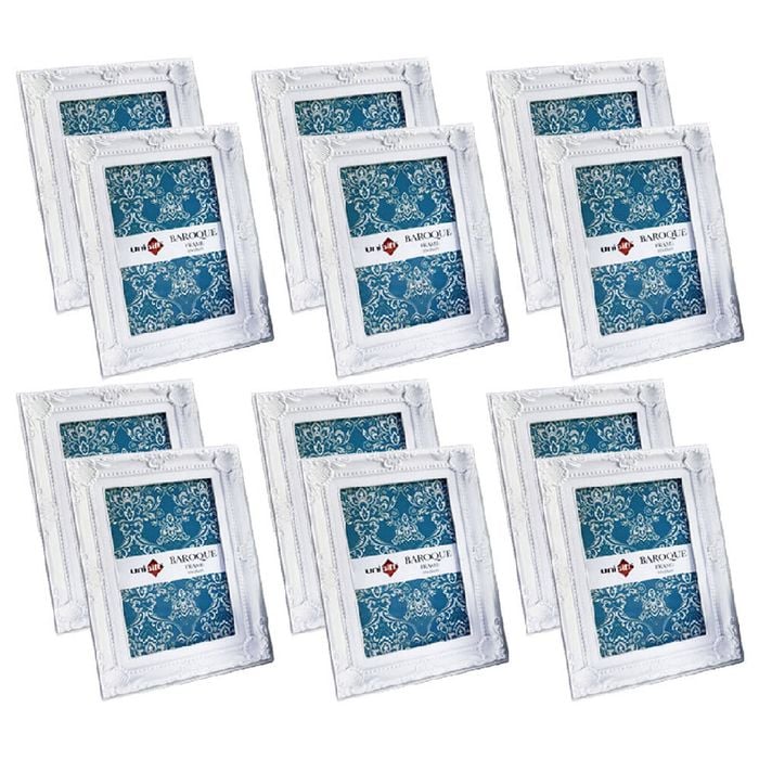 12PK Unigift 10x15cm Baroque Photo Frame Picture Holder - White