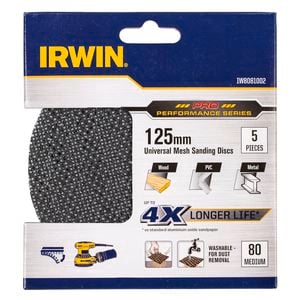 Irwin 125mm 80 Grit Orbital Sanding Disc - 5 Pack