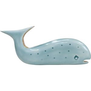 LVD Medium Wooden Home Decorative Speckled Whale 26x11.5cm Soft Blue