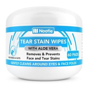 Nootie Tear Stain Wipes With Aloe Vera For Dogs & Cats  60 Pads