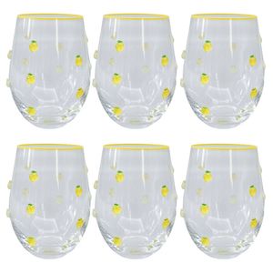 6PK Urban Kaya Lemon Stemless Wine Drinking Glass 520ml 12cm Yellow