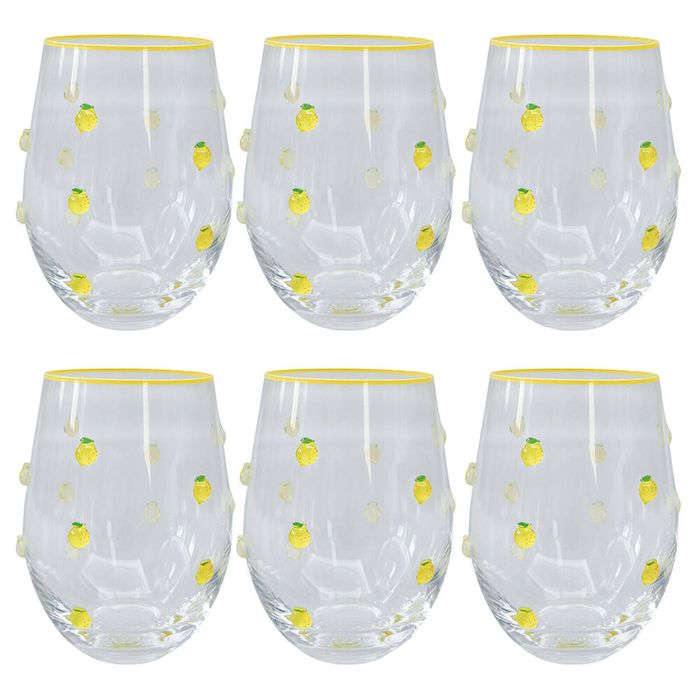6PK Urban Kaya Lemon Stemless Wine Drinking Glass 520ml 12cm Yellow