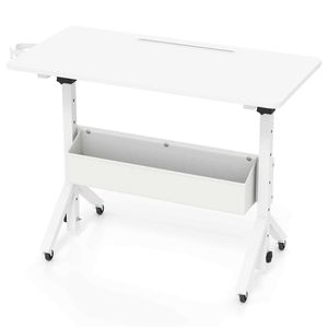 Costway Mobile Standing Desk Cup Holder Basket Tablet Slot-White