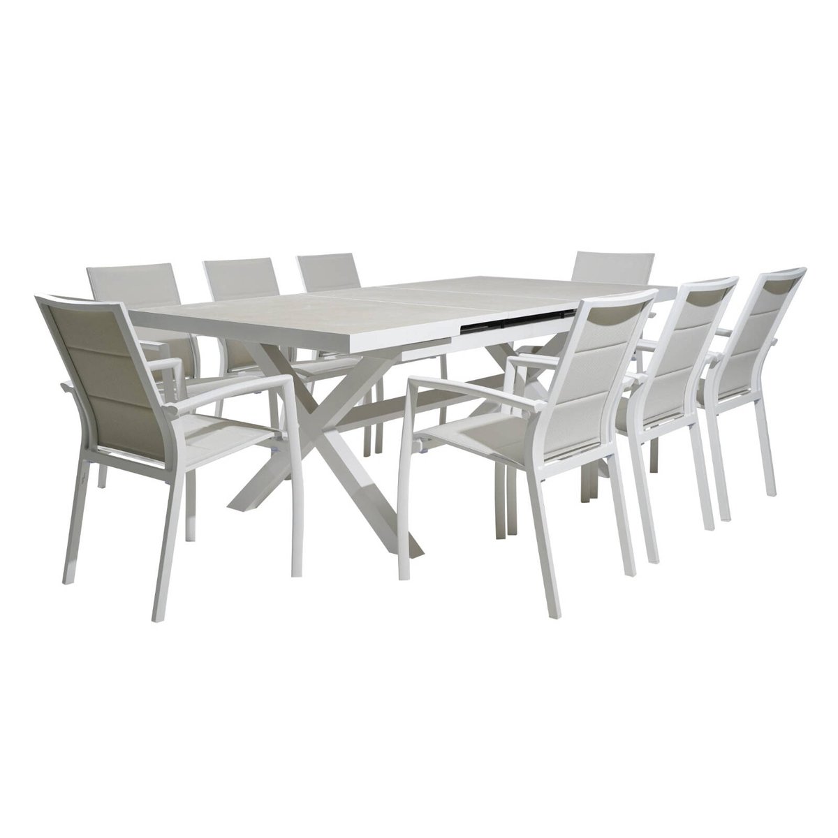 FurnitureOkay Marina Mosman 9 Piece Ceramic Outdoor Extendable Dining Setting White Bunnings Australia