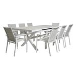 FurnitureOkay Marina-Mosman 9-Piece Ceramic Outdoor Extendable Dining Setting - White