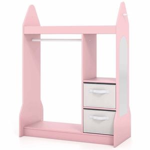 Costway Kid Wardrobe Clothes Rack Coat Stand W/mirror Dress Up Center