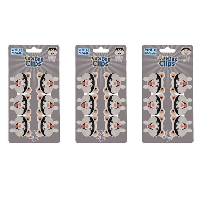 3x 6pc White Magic Cute Tidy Bag Clip Food Saver Sealer Set 4.5cm Siberian Husky
