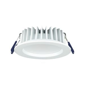 Deta 9W IP44 Tri-Colour Dimmable LED Downlight - White Metal Fascia & Low Recessed Lens Design