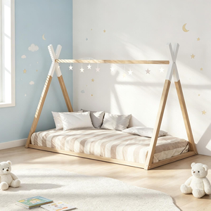 Oikiture Wooden Bed Frame Single Timber Teepee House Base Platform
