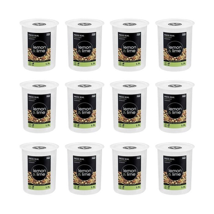 12PK Lemon & Lime Press Seal Food Storer Container 1.3L 13x13x15.5cm
