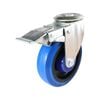 Easyroll 140kg 125mm I6 Series Blue Elastic Rubber Swivel Brake Bolt Hole Castors
