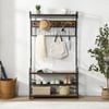 Homfurn 5-in-1 Entryway Hall Tree With Shoe Bench, Rustic Brown