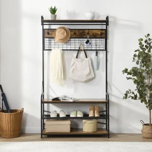 Homfurn 5-in-1 Entryway Hall Tree With Shoe Bench, Rustic Brown