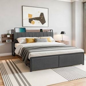 Artiss Metal Bed Frame King Size With 2-tier Hidden Storage With Charging Station