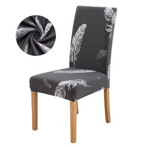 Anyseat Chair Cover Dark Gray Leaf Print Elastic Slipcover Dining Decor