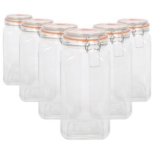 Argon Tableware Square Glass Jars with Clip-Top Lids - 1.7L - Pack of 6