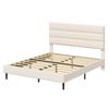 Ufurniture Velvet Upholstered Platform Bed Frame with 17cm Underbed Storage, Beige Queen