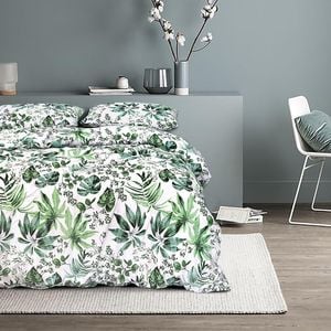 Amsons Pure Cotton Groove Super king Quilt Cover Set with four pillowcases- Green/White