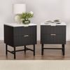 Homfurn Black Bedside Table 2 Drawers – Curved Wave Drawer Panel, Modern Minimalist Design, Durable Mdf & Metal Construction