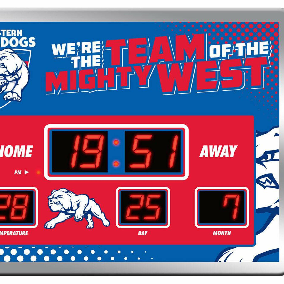 AFL LED Scoreboard Clock - Western Bulldogs - 45x33cm - Time Temp Date ...