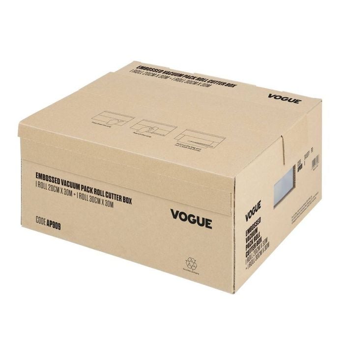 Vogue Vacuum Pack Roll With Cutter Box Embossed 200mm & 300mm Twin Pack Food Storage Bags