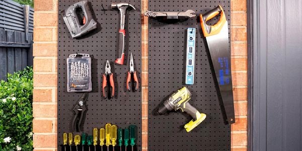 Pegboard with tools
