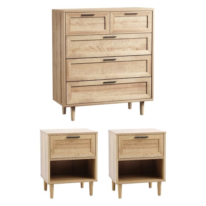 Oikiture 5 Chest of Drawers and 2 Bedside Tables Nightstands Bedroom Set