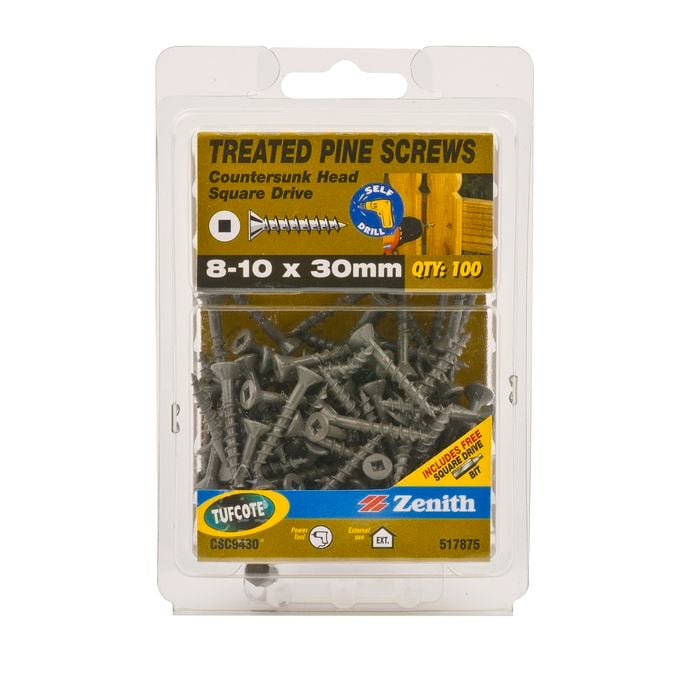 Zenith 8 - 10 x 30mm Treated Pine Countersunk Head Screws - 100 Pack