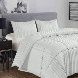 Ramesses 3 Piece Damask Stripe Comforter Set Silver Queen