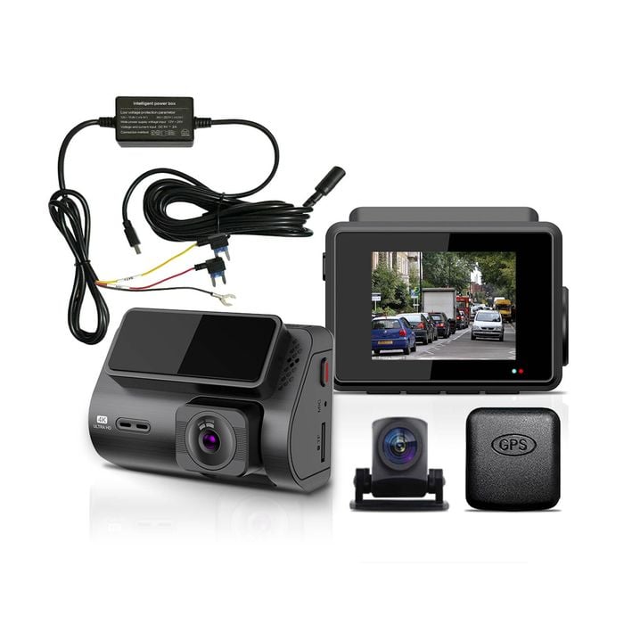 Elinz 2 Channel Dash Cam 4K+1080P WiFi GPS Night Vision Supercapacitor Sony Starvis Car DVR Hardwire Kit