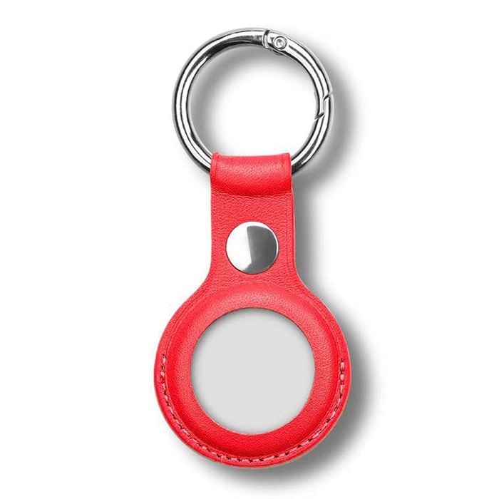 MEZON Red PU Leather Protective Case Holder for Apple AirTag with Keychain Ring