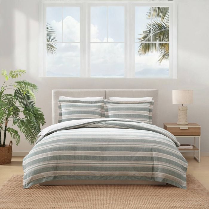 Tommy Bahama Cotton Cabana Stripe Quilt Cover Set Queen Bed Jungle Green