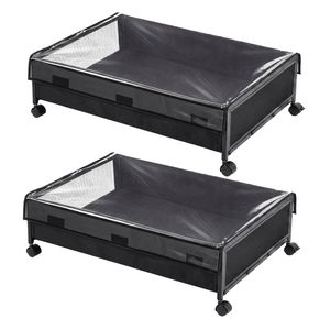 Levede 2Pcs Under Bed Storage Box Wheels Clothes Organizer Dustproof 48L