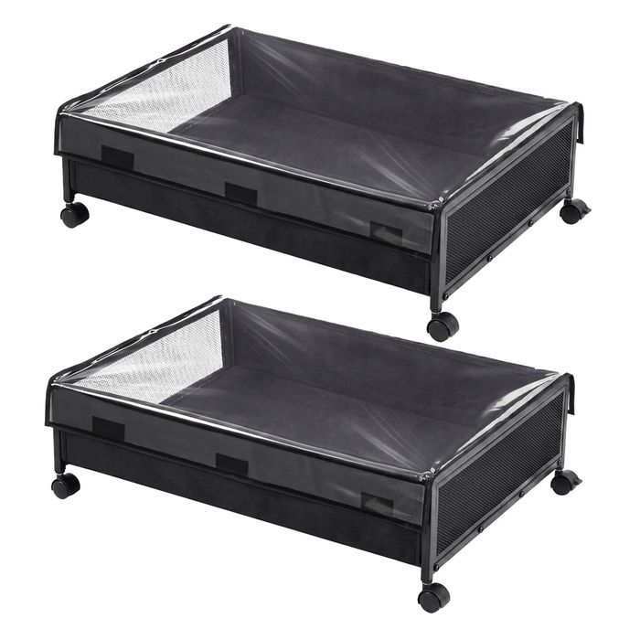Levede 2Pcs Under Bed Storage Box Wheels Clothes Organizer Dustproof 48L