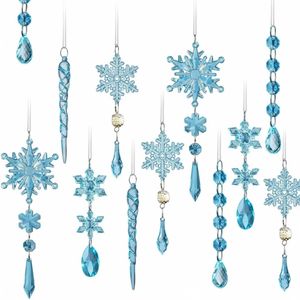 P&P Blue Crystal Acrylic Christmas Tree Icicle Snowflake Ornaments Set 18pc Gift Set