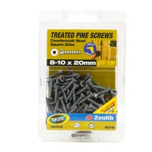 Zenith 8G x 20mm Tufcote® Countersunk Head Treated Pine Screws - 100 Pack
