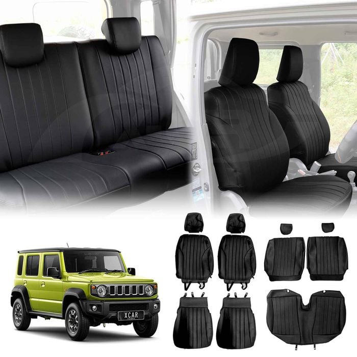 Seat Covers Full Set for Suzuki Jimny XL 5-Door 2023-Onwards Black Premium Vintage PU Leather Interior