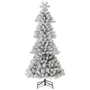 Costway 1.8M Flocked Christmas Tree w/Snowflake Lighted Topper Home Shop Carnival