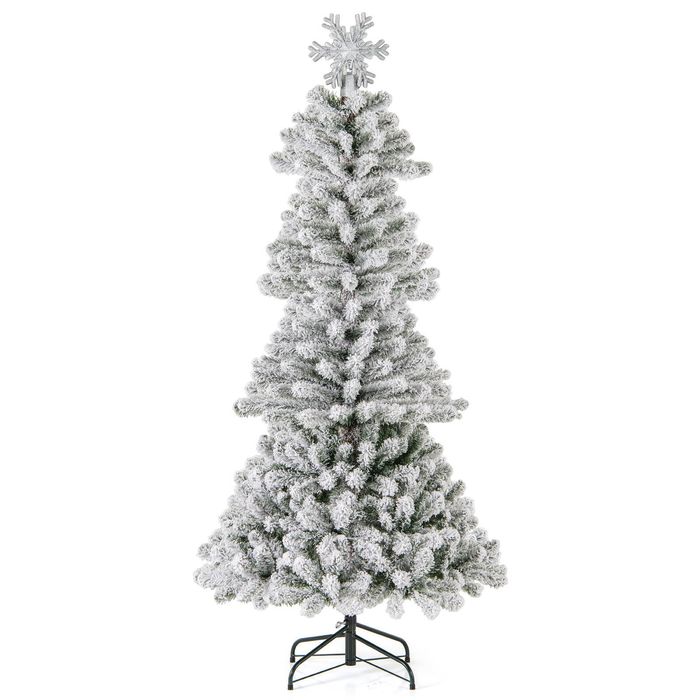 Costway 1.8M Flocked Christmas Tree w/Snowflake Lighted Topper Home Shop Carnival