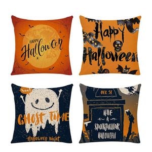 Catzon 4 Pcs Scary Throw Pillow Covers Linen Cushion Case for Decor 50X50cm