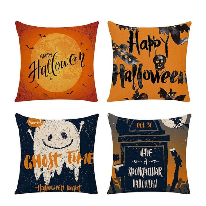 Catzon 4 Pcs Scary Throw Pillow Covers Linen Cushion Case for Decor 50X50cm