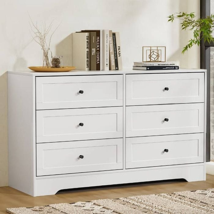 Homfurn White 6-drawer Dresser Wide Chest Bedroom Hallway Storage