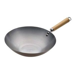 Pyrolux Wok Spun Carbon Steel With Long Wooden Handle 30cm