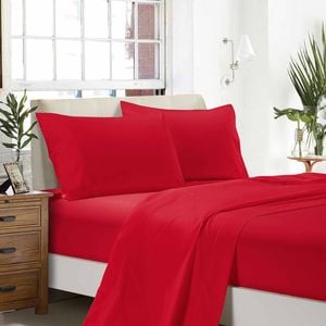 Fabric Fantastic 1000tc Ultra Soft Super King Size Bed Red Flat & Fitted Sheet Set