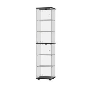Oikiture Glass Display Cabinet 6-tier Led Light Bookcase Clear Showcase Black