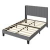Levede Bed Frame Queen Upholstered Headboard Grey Metal Wood