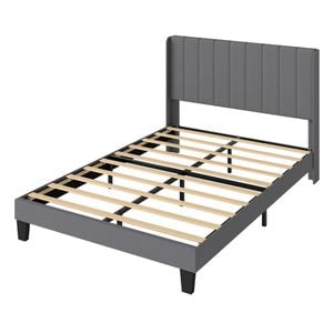 Levede Bed Frame Queen Upholstered Headboard Grey Metal Wood