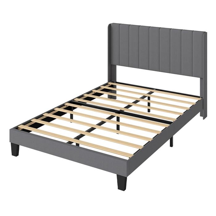 Levede Bed Frame Queen Upholstered Headboard Grey Metal Wood