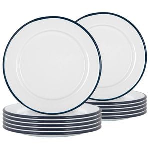 Argon Tableware 20cm Enamel Side Plates - Navy Rim - Set Of 12 - 8inch Small Dish Plates Metal Enamel Tableware Dinner Set